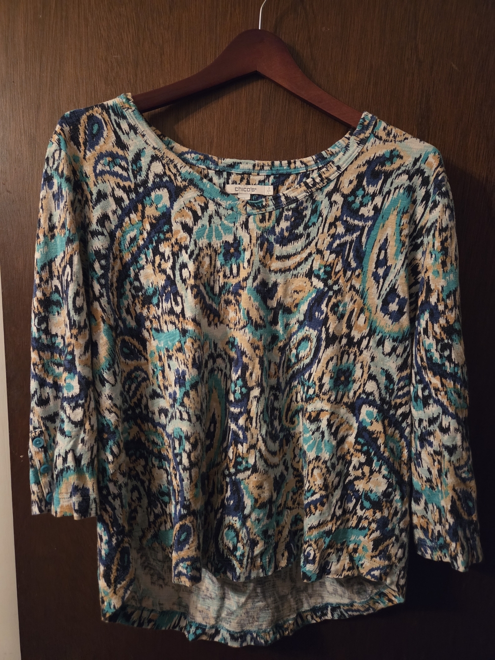 Chico's Teal & Navy Floral Paisley Women’s Top